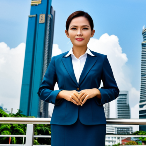 Modern Bangkok Professional**

"A Thai businesswoman in a modern, modest business suit standing in front of a Bangkok skyscraper during the day, fully clothed, appropriate attire, safe for work, perfect anatomy, natural proportions, professional photography, high quality. The outfit is professional and culturally respectful, the lighting is bright and optimistic. Family-friendly."

**